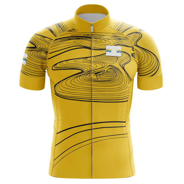 Męska koszulka rowerowa HIRBGOD z krótkim rękawem, złoty wzór topografii, idealna na jazdę rowerem i inne aktywności outdoorowe - Wianko - 4