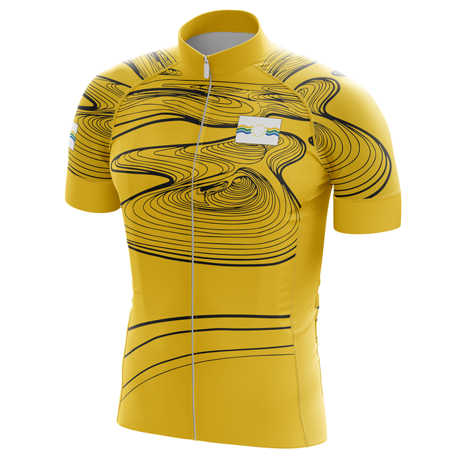 Męska koszulka rowerowa HIRBGOD z krótkim rękawem, złoty wzór topografii, idealna na jazdę rowerem i inne aktywności outdoorowe - Wianko - 3