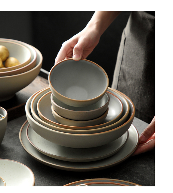 Prosty nowoczesny zestaw talerzy japońskiego stylu - jednokolorowe zastawy porcelanowe, miska na zupę, zestaw obiadowy, sztućce (DJ60PS) - Wianko - 11