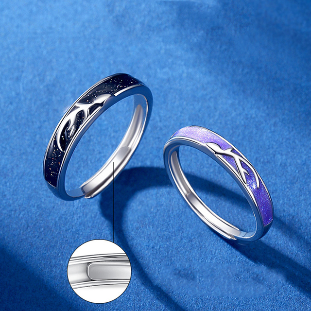 Srebrny pierścień z epoksydową fioletową i czarną dekoracją z poroża - nowy model, regulowany rozmiar, modna biżuteria (BR JZ0043) - Wianko - 4