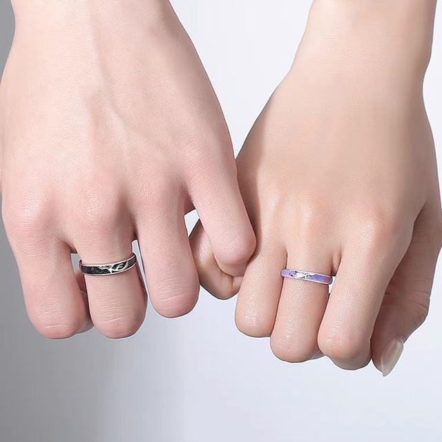Srebrny pierścień z epoksydową fioletową i czarną dekoracją z poroża - nowy model, regulowany rozmiar, modna biżuteria (BR JZ0043) - Wianko - 5