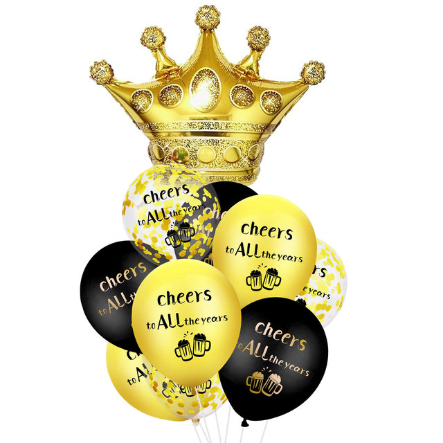 10 sztuk koron Cheers - mieszane złoto/czarne balony cyfrowe numer 16, 18, 21, 30, 40, 50, 60, 70, 80, 90 urodziny - Wianko - 10