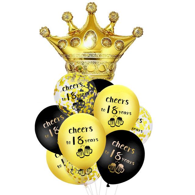 10 sztuk koron Cheers - mieszane złoto/czarne balony cyfrowe numer 16, 18, 21, 30, 40, 50, 60, 70, 80, 90 urodziny - Wianko - 2