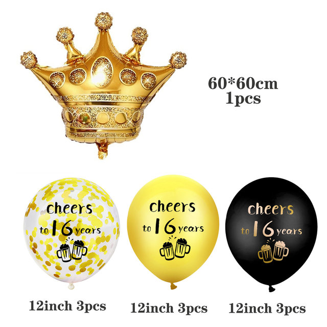 10 sztuk koron Cheers - mieszane złoto/czarne balony cyfrowe numer 16, 18, 21, 30, 40, 50, 60, 70, 80, 90 urodziny - Wianko - 22