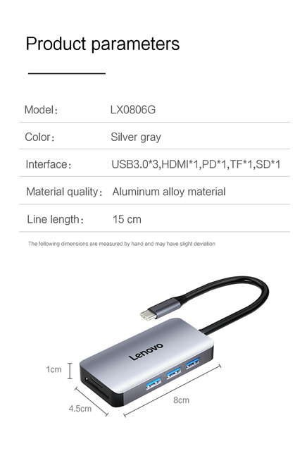 Lenovo USB-C HUB typ C na Multi USB 3.0 HDMI VGA - adapter dock dla MacBook Pro i MateBook, akcesoria do laptopów USB-C z portem Splitter - Wianko - 20