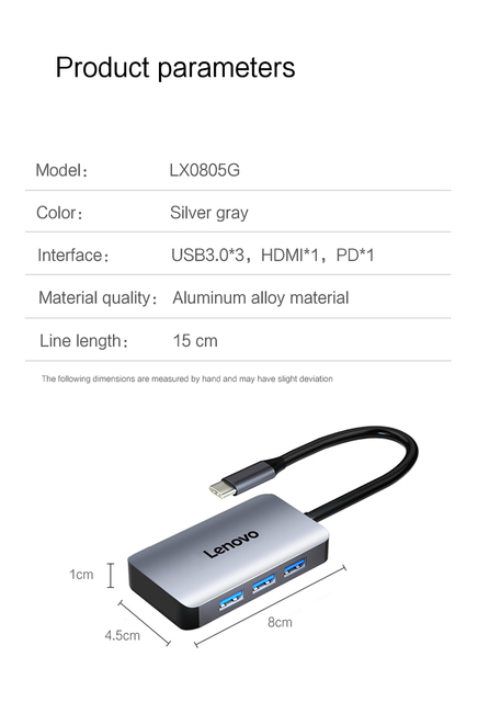 Lenovo USB-C HUB typ C na Multi USB 3.0 HDMI VGA - adapter dock dla MacBook Pro i MateBook, akcesoria do laptopów USB-C z portem Splitter - Wianko - 30