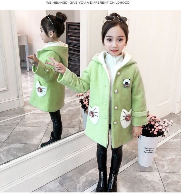 Zimowa kurtka wełniana dla dziewczynki - koreańska Mink Fleece, średniej długości, casual slim, z kapturem - Wianko - 13