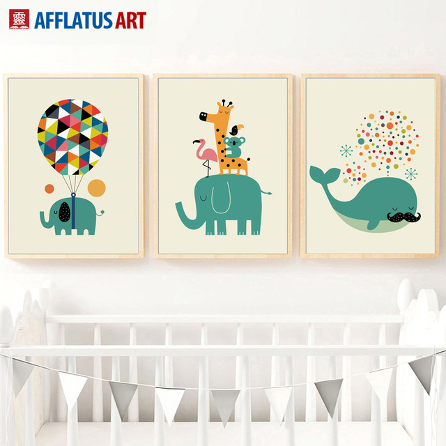 Obraz na płótnie - Cartoon słoń, wieloryb, koala, żyrafa, balon, Nordic - zdjęcie wystrój pokoju dzieci, reprodukcja plakatowa, malarstwo i kaligrafia - Wianko - 5