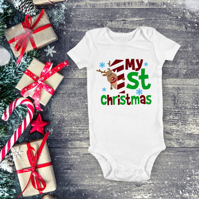 Kombinezony świąteczne z krótkim rękawem dla niemowląt - pierwsze święta chłopcy dziewczęta – Romper wesołe ubrania - Wianko - 21