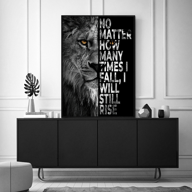 Czarno-biały plakat z cytatem Lew - obraz abstrakcyjny na płótnie, idealny do dekoracji wnętrz - Wianko - 3