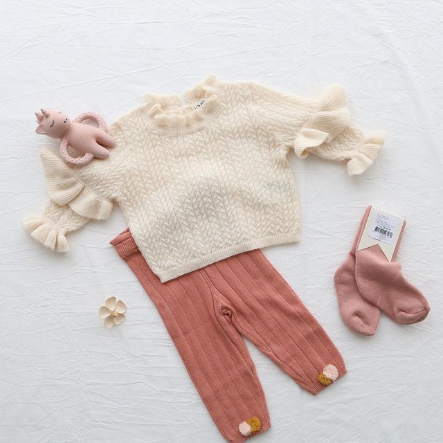 Spodnie dziecięce jesienne i zimowe dla niemowląt - legginsy dziewczęce z dzianym kwiatem - Wianko - 5