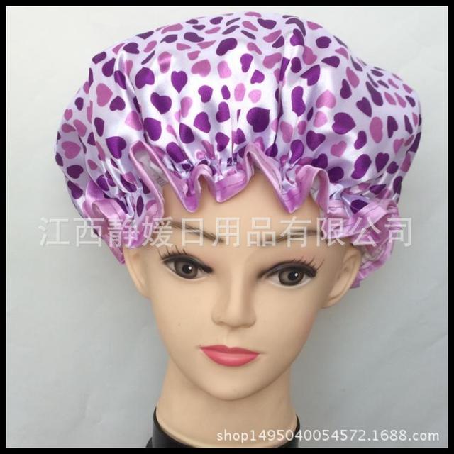 Dopracowany tytuł: Drukowany kolor satynowe tkanina PEVA panie czepek prysznicowy z kapturem i maską - wodoodporny, podwójny, na suche włosy - Wianko - 92