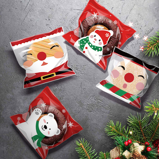 Skarpeta na prezenty z 100 sztukami plastikowych opakowań na ciasteczka Boże Narodzenie i Sylwester, dekoracje świąteczne dla domu - Wianko - 5