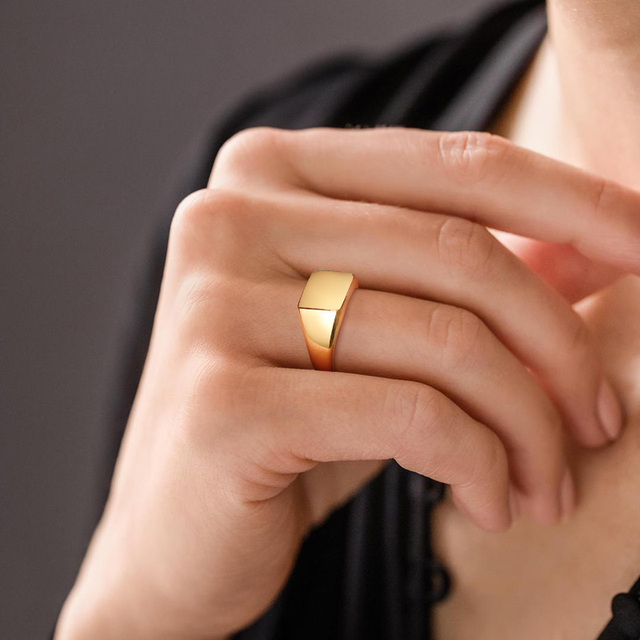 Personalizowany sygnet kwadratowy dla kobiet z wygrawerowanymi inicjałami - delikatny różowy pierścień ze złota - Wianko - 22