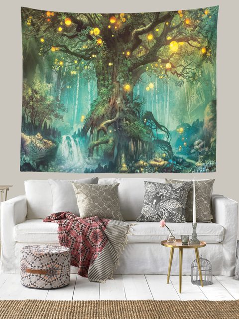 Dekoracyjny gobelin z nadrukiem krajobrazu Magiczne drzewo do domu lub sypialni - 1 szt - Wianko - 10
