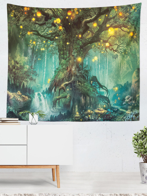 Dekoracyjny gobelin z nadrukiem krajobrazu Magiczne drzewo do domu lub sypialni - 1 szt - Wianko - 8