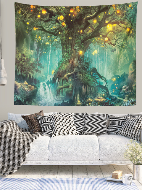 Dekoracyjny gobelin z nadrukiem krajobrazu Magiczne drzewo do domu lub sypialni - 1 szt - Wianko - 9