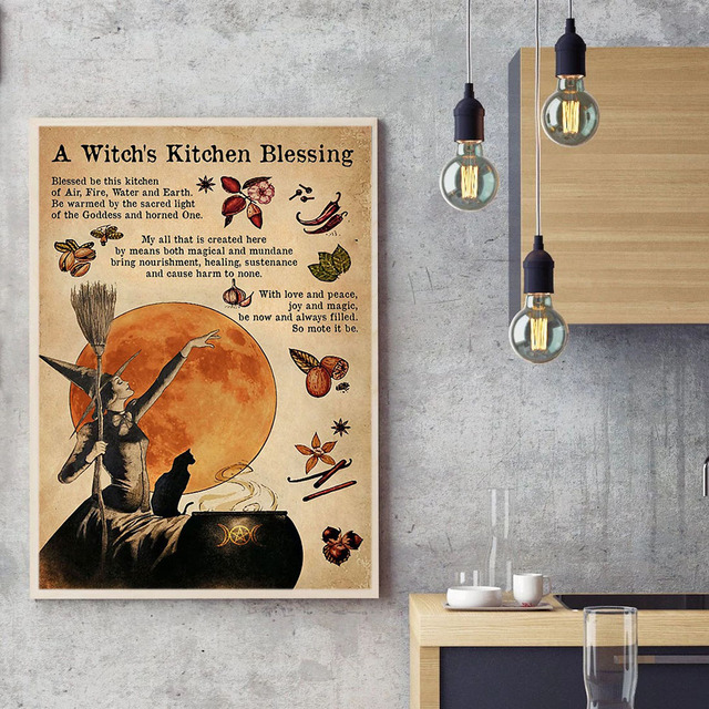 Plakat i druk na płótnie ozdobne Kuchnia Czary Zabawa - artystyczny obraz ściany z czarownicą błogosławiącą - prezenty dla domu - Wianko - 5
