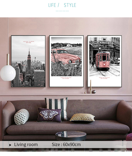 Dekoracje na płótnie Nowy Jork - budynek Tramcar samochody - obraz Vintage Nordic Wall Art do pokoju - Home Decor - Wianko - 6