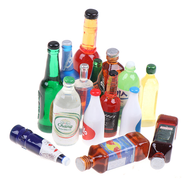 Domy dla lalek – 5 sztuk losowych butelek napojów żywicznych miniatury 1:12+ do lalkowych kuchni - Wianko - 5