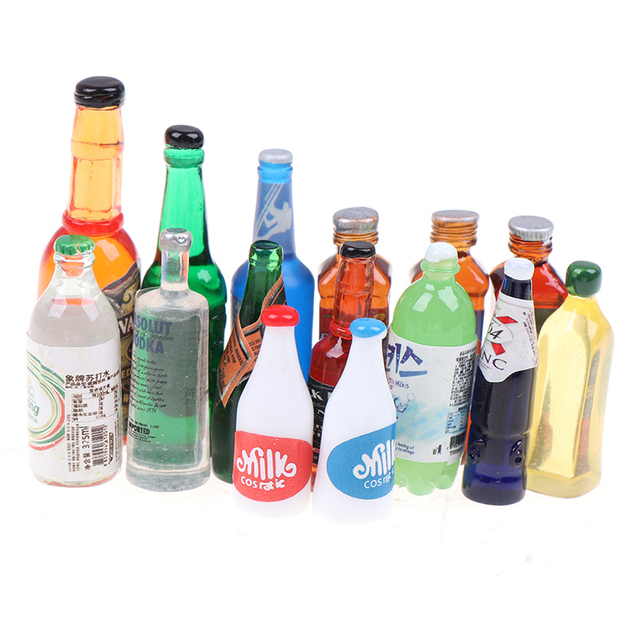 Domy dla lalek – 5 sztuk losowych butelek napojów żywicznych miniatury 1:12+ do lalkowych kuchni - Wianko - 3