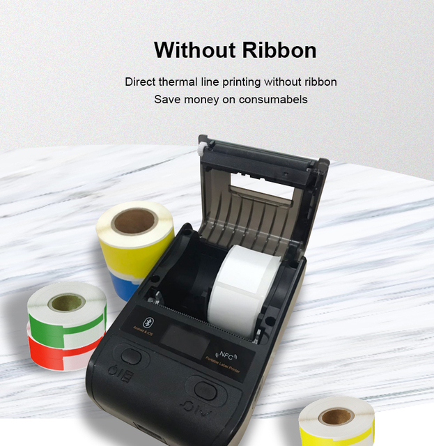 Przenośna ręczna drukarka termiczna do etykiet i pokwitowań z Bluetooth, NFC i kodami QR, w zestawie 10 kolorowych rolek, do druku etykiet kablowych - Wianko - 17