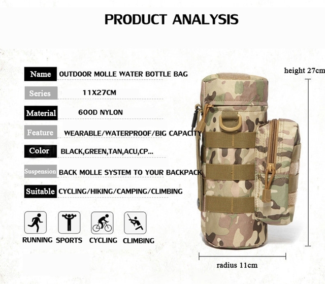 Wodoodporna torba na butelkę sportową z nadrukiem kamuflażowym z zamkiem błyskawicznym Tactical Molle - Wianko - 3