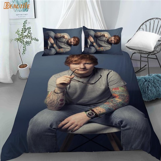 Zestaw pościeli 3 sztuki Ed Sheeran - poszewki na poduszki, wyjątkowa moda do sypialni - Wianko - 1
