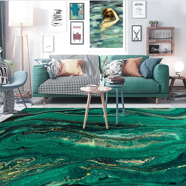 Miękki, antypoślizgowy dywan w stylu europejskim z nowoczesnym, żywym, zielonym abstrakcyjnym wzorem - Wianko - 10