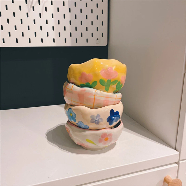 Miseczka ceramiczna zastawa stołowa japońska ins stylowa - tulipan, ręcznie wykonana, nieregularna, do pieczenia, płatków, słodka salaterka, mikrofalowa - Wianko - 4