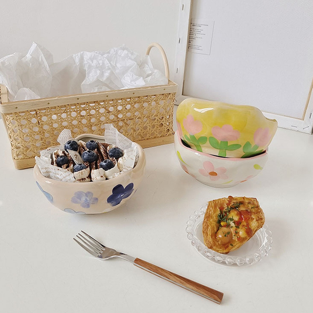 Miseczka ceramiczna zastawa stołowa japońska ins stylowa - tulipan, ręcznie wykonana, nieregularna, do pieczenia, płatków, słodka salaterka, mikrofalowa - Wianko - 6
