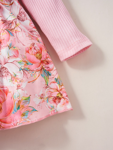 Zestaw dla niemowląt: T-shirt, spódnica i pończochy w różowym kwiatowym wzorze dla dziewczynek - Wianko - 15