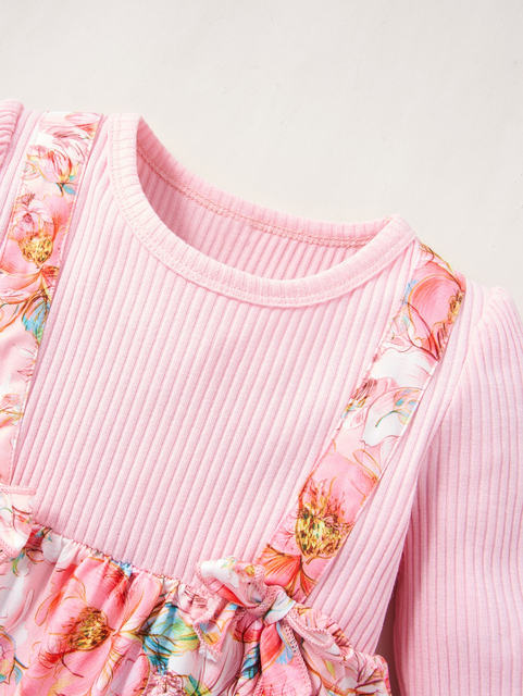 Zestaw dla niemowląt: T-shirt, spódnica i pończochy w różowym kwiatowym wzorze dla dziewczynek - Wianko - 13