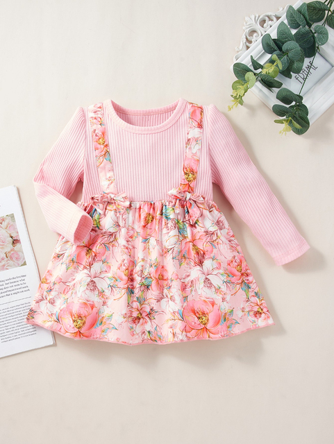 Zestaw dla niemowląt: T-shirt, spódnica i pończochy w różowym kwiatowym wzorze dla dziewczynek - Wianko - 11