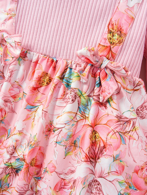 Zestaw dla niemowląt: T-shirt, spódnica i pończochy w różowym kwiatowym wzorze dla dziewczynek - Wianko - 14