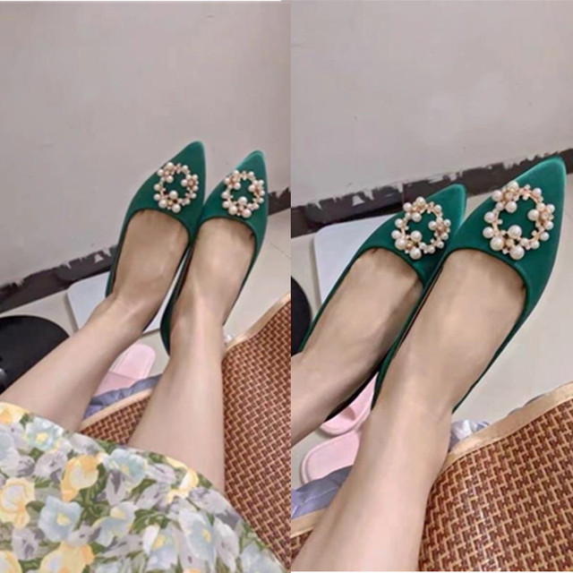 Zielone buty ślubne dla kobiet - rozmiar 31-44, z perłową klamrą, smukły nosek, miękka antypoślizgowa podeszwa - Wianko - 6
