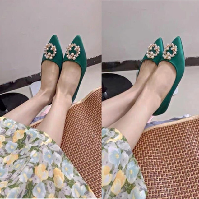 Zielone buty ślubne dla kobiet - rozmiar 31-44, z perłową klamrą, smukły nosek, miękka antypoślizgowa podeszwa - Wianko - 5