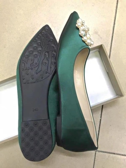Zielone buty ślubne dla kobiet - rozmiar 31-44, z perłową klamrą, smukły nosek, miękka antypoślizgowa podeszwa - Wianko - 2