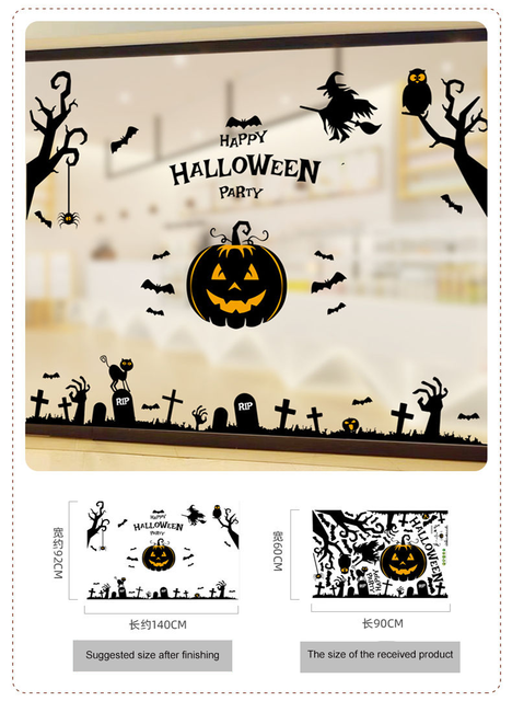 Naklejka ścienna Halloween - czarownica, dynia, drzewo - dekoracje ścienne do pokoju dziecięcego i przedszkola - Wianko - 12