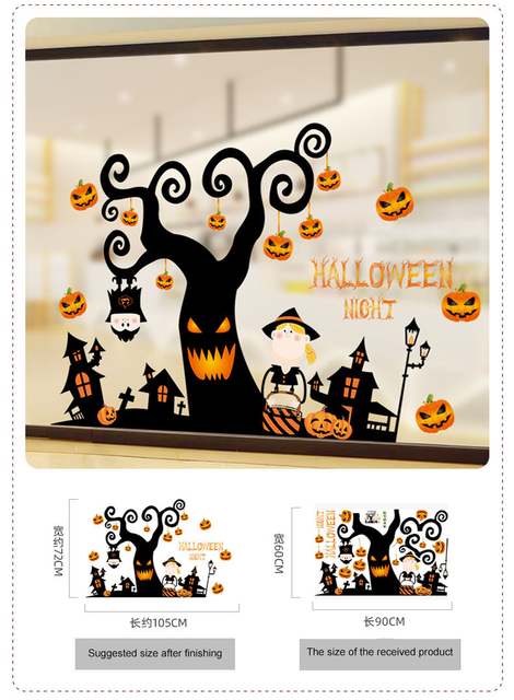 Naklejka ścienna Halloween - czarownica, dynia, drzewo - dekoracje ścienne do pokoju dziecięcego i przedszkola - Wianko - 10