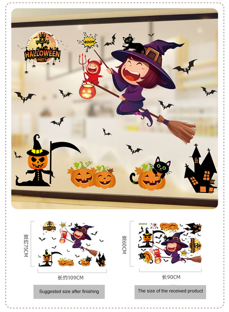 Naklejka ścienna Halloween - czarownica, dynia, drzewo - dekoracje ścienne do pokoju dziecięcego i przedszkola - Wianko - 15