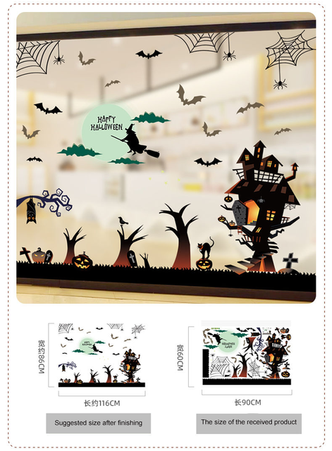 Naklejka ścienna Halloween - czarownica, dynia, drzewo - dekoracje ścienne do pokoju dziecięcego i przedszkola - Wianko - 9