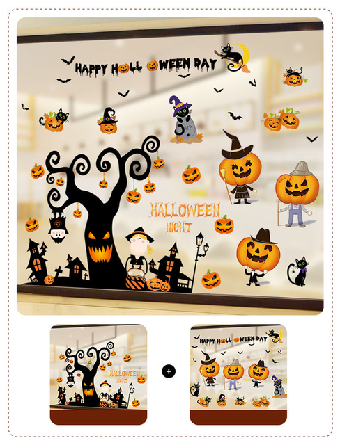 Naklejka ścienna Halloween - czarownica, dynia, drzewo - dekoracje ścienne do pokoju dziecięcego i przedszkola - Wianko - 2
