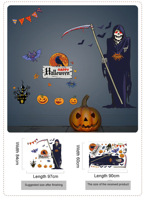 Naklejka ścienna Halloween - czarownica, dynia, drzewo - dekoracje ścienne do pokoju dziecięcego i przedszkola - Wianko - 4