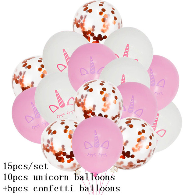 15 sztuk lateksowych balonów z jednorożcem i konfetti - dekoracje urodzinowe dla dzieci - Wianko - 1