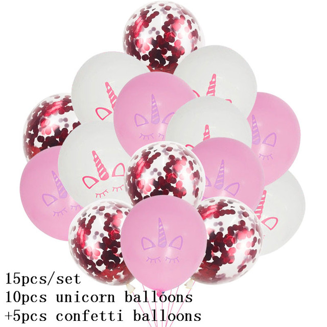 15 sztuk lateksowych balonów z jednorożcem i konfetti - dekoracje urodzinowe dla dzieci - Wianko - 2