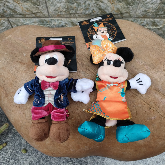 Autentyczne pluszowe zabawki lalki Disney Mickey i Minnie w stylu retro, 16cm, klucz łańcuszkowy, boże narodzenie, wysoka jakość - Wianko - 1