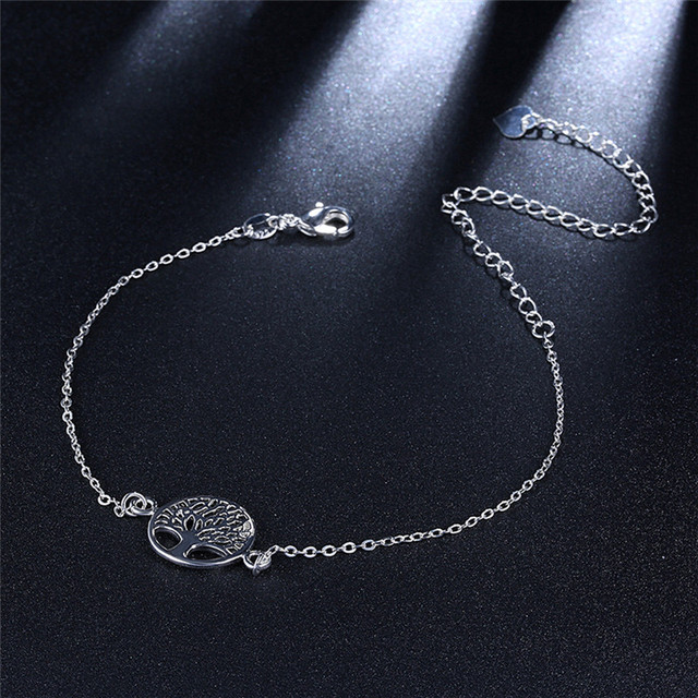 Srebrne obrączki z drzewem życia - 925 srebro, koreańska biżuteria na kostki, modne sandały, letnie akcesoria dla kobiet Tobillera - Wianko - 6
