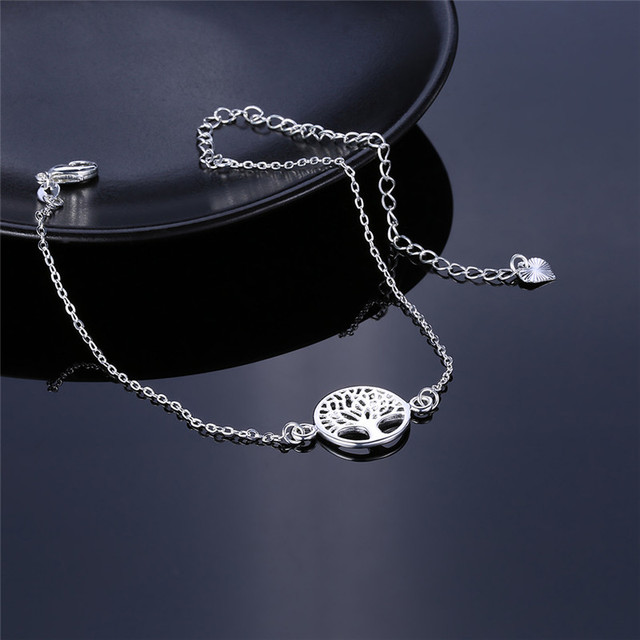 Srebrne obrączki z drzewem życia - 925 srebro, koreańska biżuteria na kostki, modne sandały, letnie akcesoria dla kobiet Tobillera - Wianko - 7