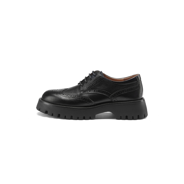 Czarne skórzane buty Derby Chunky Brogues Retro platforma Oxford dla kobiet - Wianko - 5